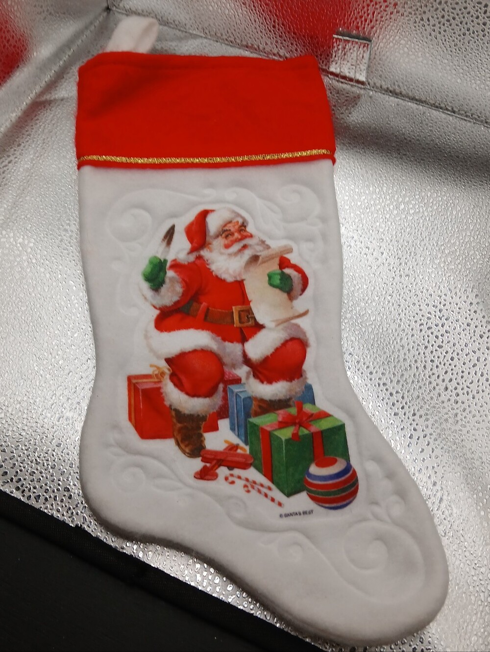 Vintage 1980's Santa’s Best White Christmas Stocking Santa Presents